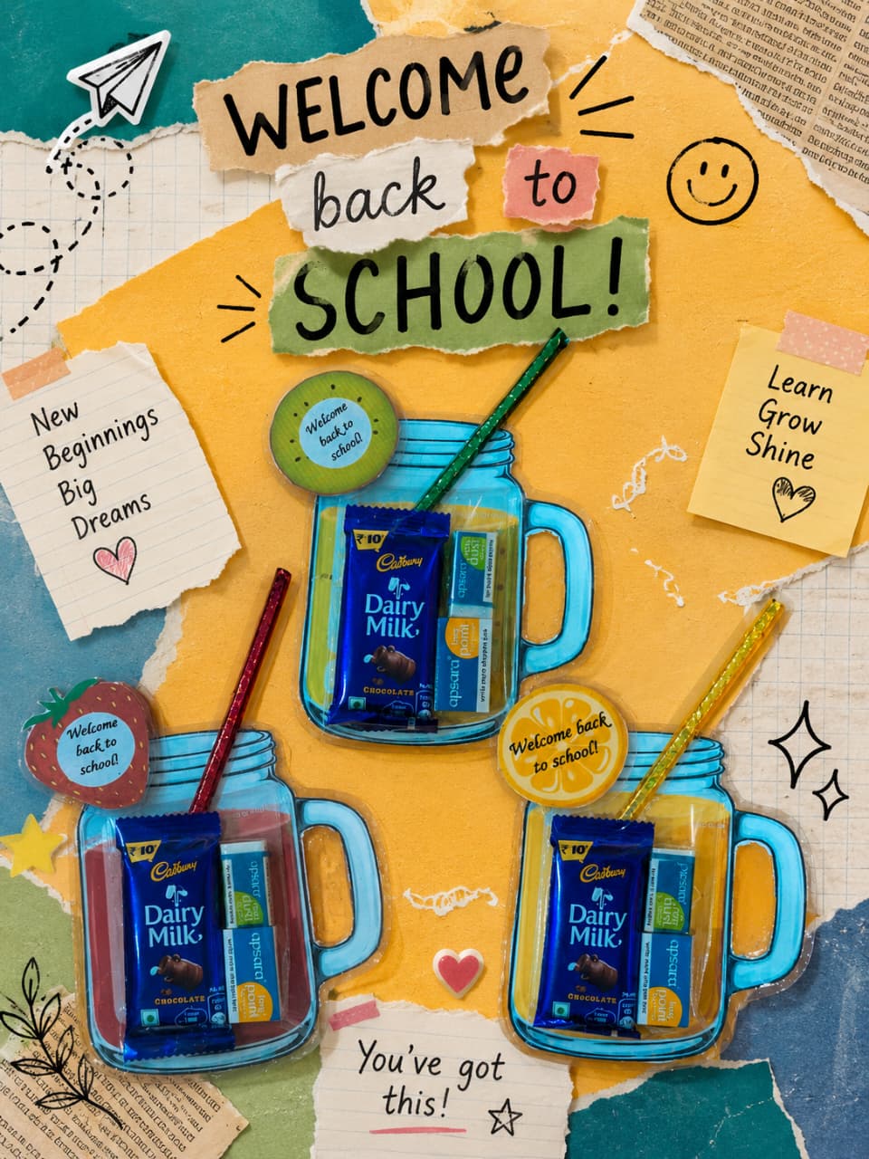 Welcome Back to School jars display with chocolates and pencils
